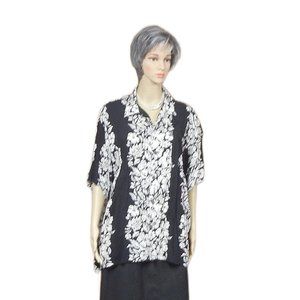 PINEAPPLE CONNECTION Vintage SS Blouse Size L ~ Black & White Floral Print